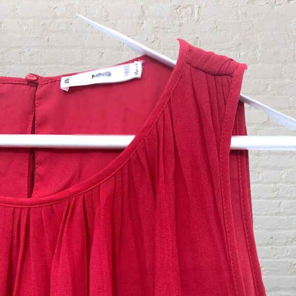 Mango Red Pleated Georgette Swing A Line Babydoll Dress Size 6 Flowy - Picture 6 of 10